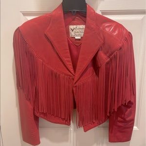 Vintage Red Fringe Leather Jacket by Continental Leather Fashions